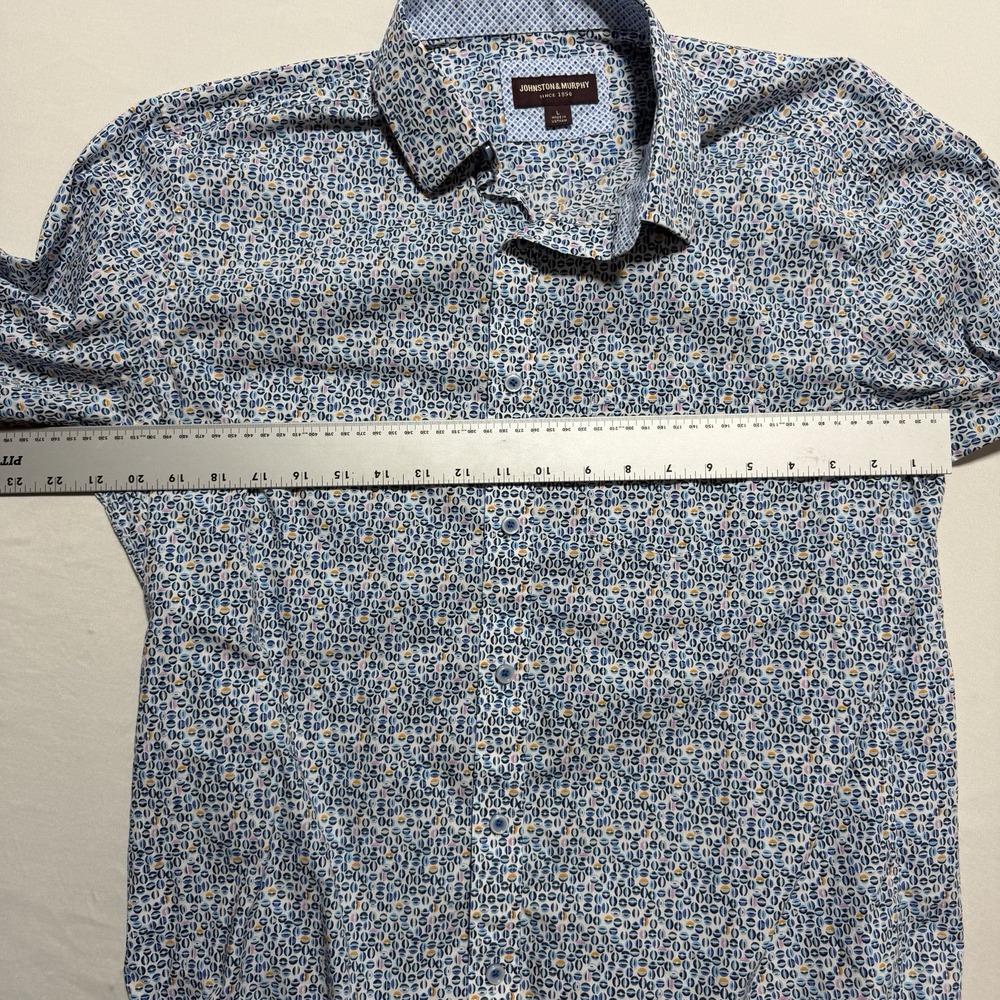 Johnston & Murphy Long Sleeve Button Down Shirt Mens L Blue Geometric Print - Picture 3 of 11